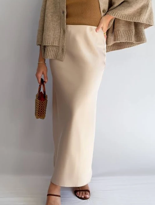 Bias Cut Satin Midi Skirt