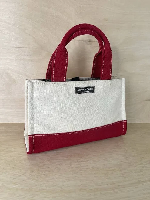 Vintage Small Canvas Kate Spade White & Red Handbag Small