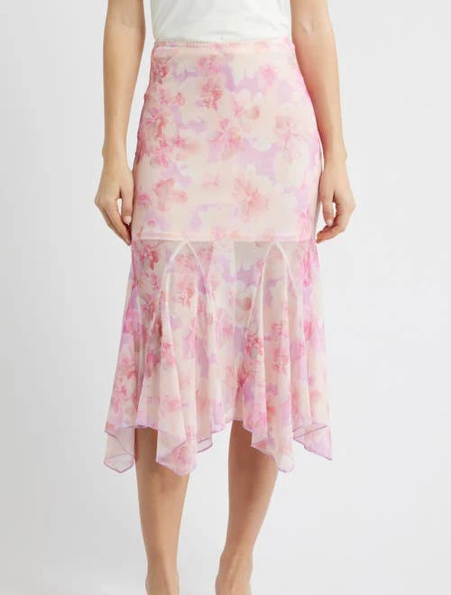 All in Favor Women's Floral Chiffon Handkerchief Midi Skirt