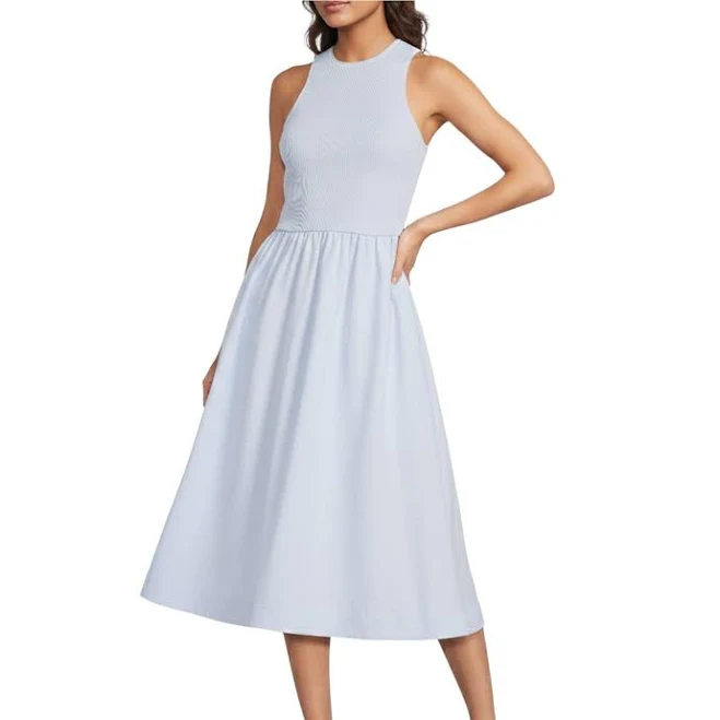 Every Mixed Media Round Neck Sleeveless Midi A-Line Dress