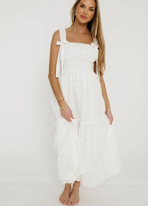 Myka Embroidered Tie-Strap Tiered Maxi Dress