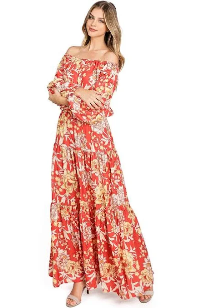Flying Tomato Women's Floral Print Matching Top + Maxi Skirt Set