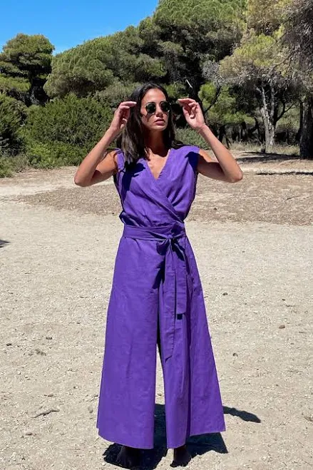 Women's Wide Leg Linen Jumpsuit