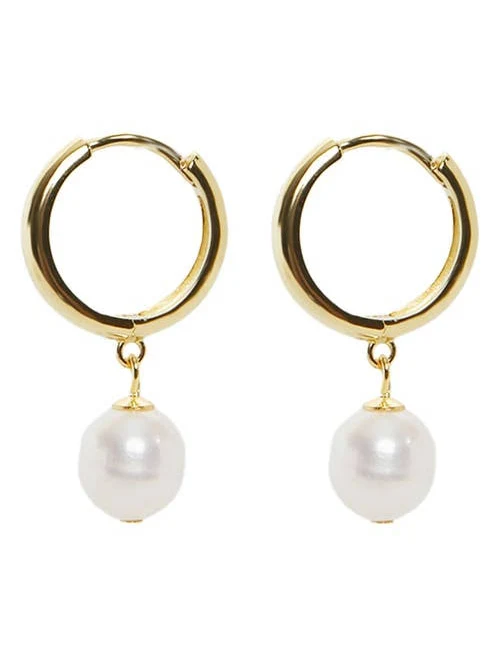 Argento Vivo Sterling Silver Women's Freshwater Pearl Drop Huggie Hoop Earrings