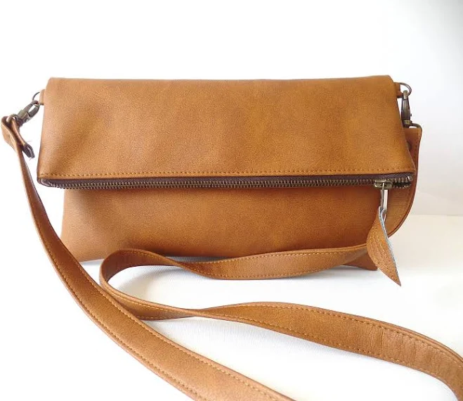 Foldover Vegan Leather Crossbody Bag