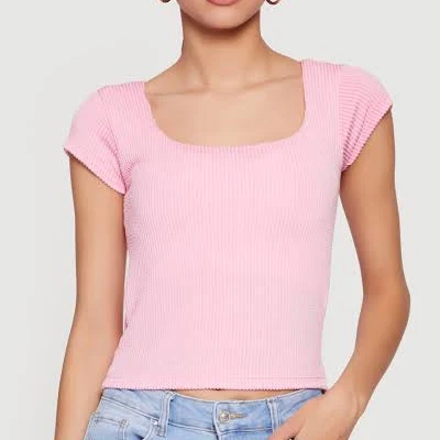 Women's Rib Knit Cap Sleeve Square Neck Crop Top