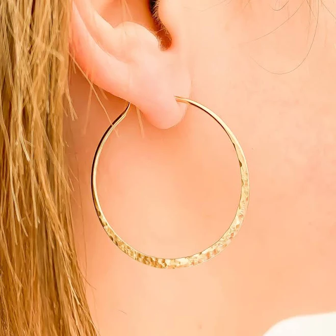 14K Gold-Filled Hammered Hoop Earrings