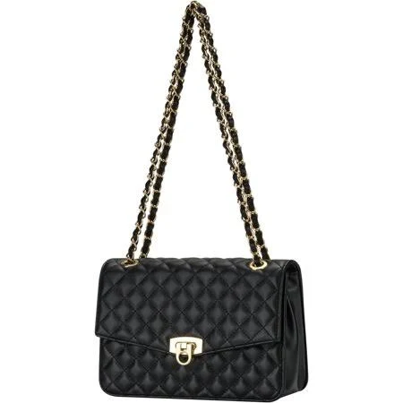 Quilted Vegan Leather Crossbody Bag with Chain Strap