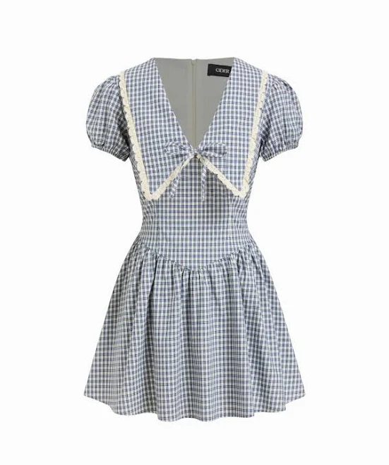 Gingham Puff Sleeve Babydoll Mini Dress
