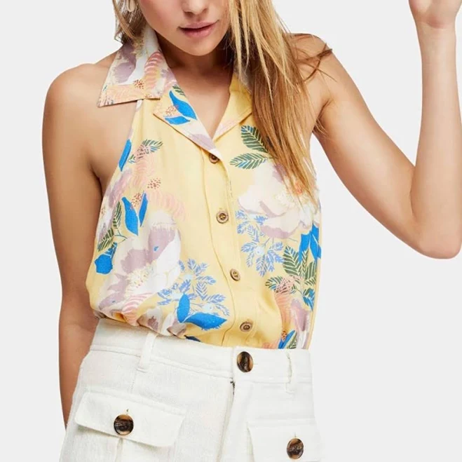 Free People Yellow Floral Offshore Bodysuit