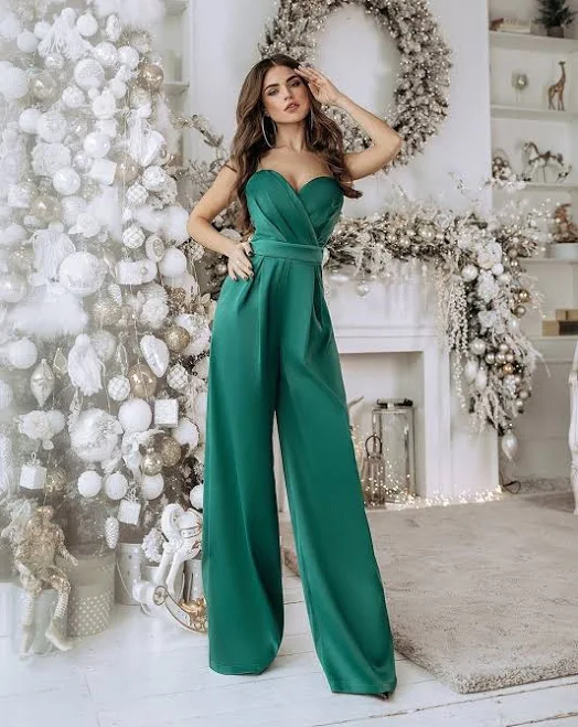 Elagia Women's Sleeveless V-Neck Wide-Leg Satin Jumpsuit