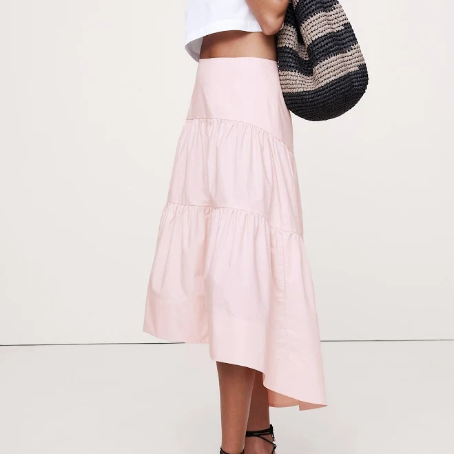 Banana Republic Women's Cotton Poplin Drop-Waist Tiered Skirt