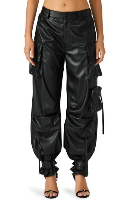 Steve Madden Women's Baggy Fit Faux Leather Cargo Pants