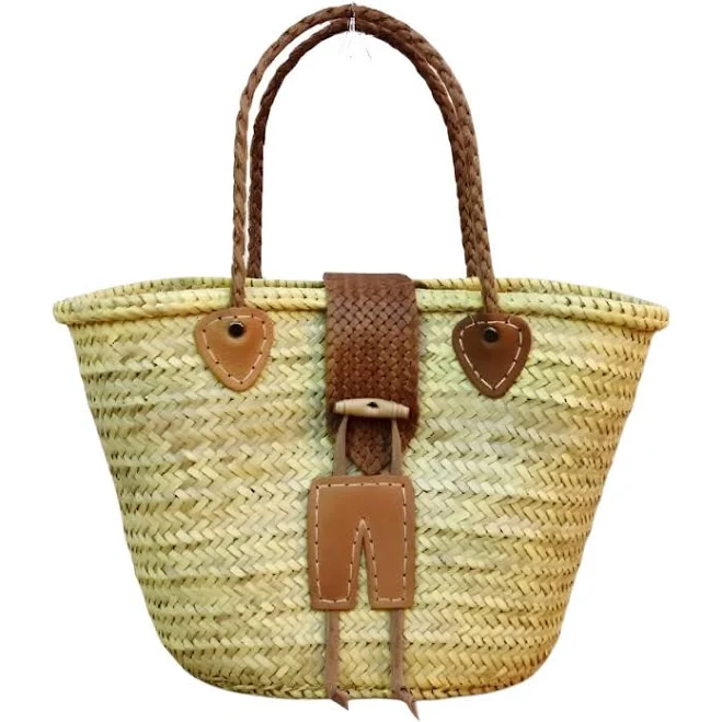 Beach Market Handwoven Leather-Trimmed Straw Tote Bag