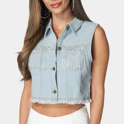 Bebe Women's Cropped Trucker Vest
