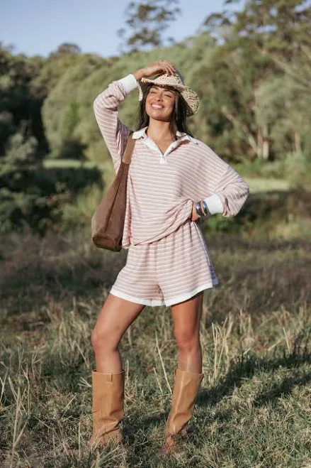 Petal & Pup Women's Dealia Stripe Polo Sweater & Shorts Set