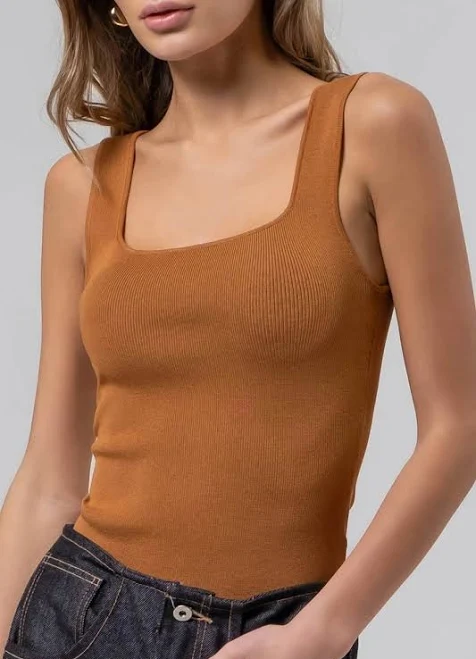 Knit Square Neck Ribbed Fitted Tank