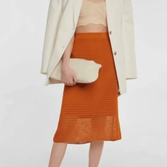Vince Crochet Knit Midi Skirt - Burnt Orange Small
