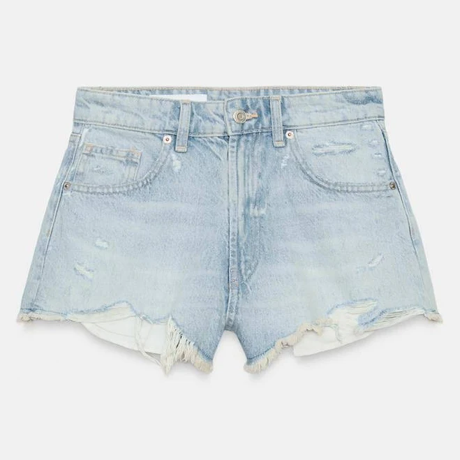 Zara Trf Ripped High-Waisted Denim Shorts