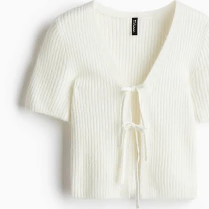 H&M Ladies Rib-Knit Top with Tie-Detail