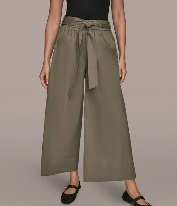 Donna Karan Women's High-Rise Self Belted Stretch Cotton Crop Pants