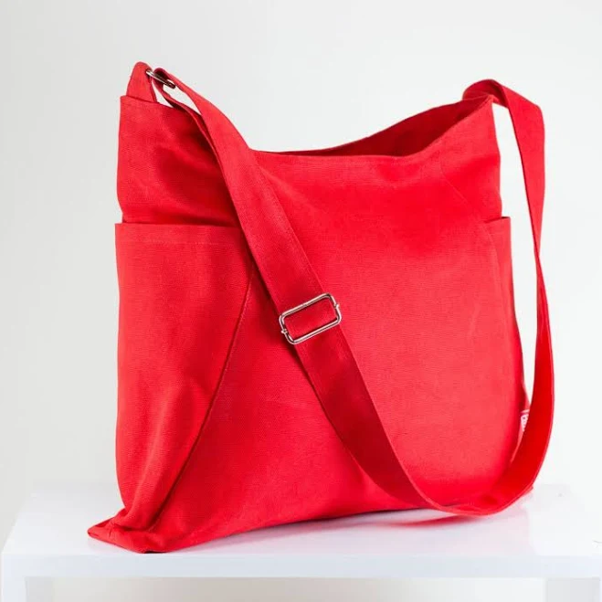 Red Canvas Hobo Crossbody Bag