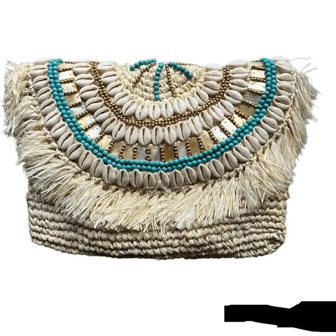 Raffia Beads Shells Clutch