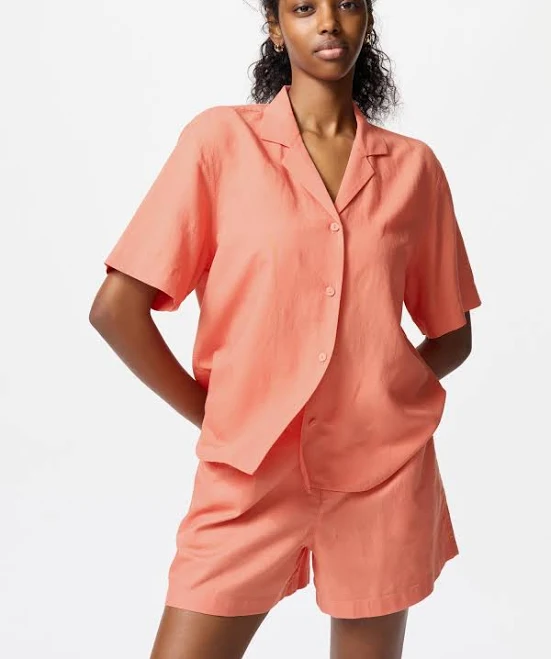UNIQLO Women's Linen Blend Open Collar Shirt