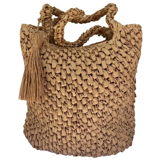Tassel Handbag in Hand-Woven Straw