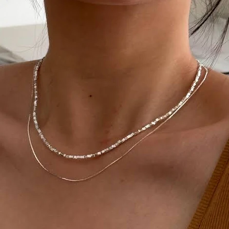 Dainty Minimalist Double Layered Silver Necklace