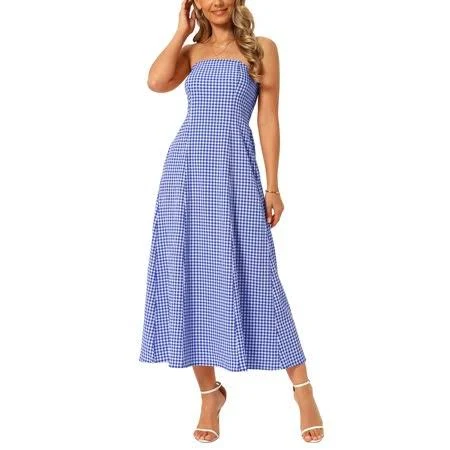 Inspire Chic Women's Strapless Sleeveless Off Shoulder Smocked A-Line Maxi