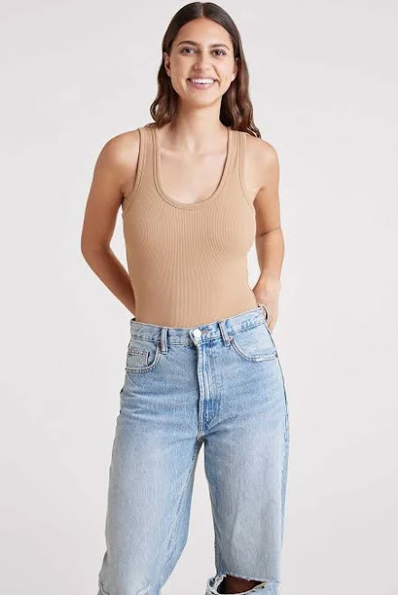 Nuuds Women's Ribbed Scoop Tank Bodysuit