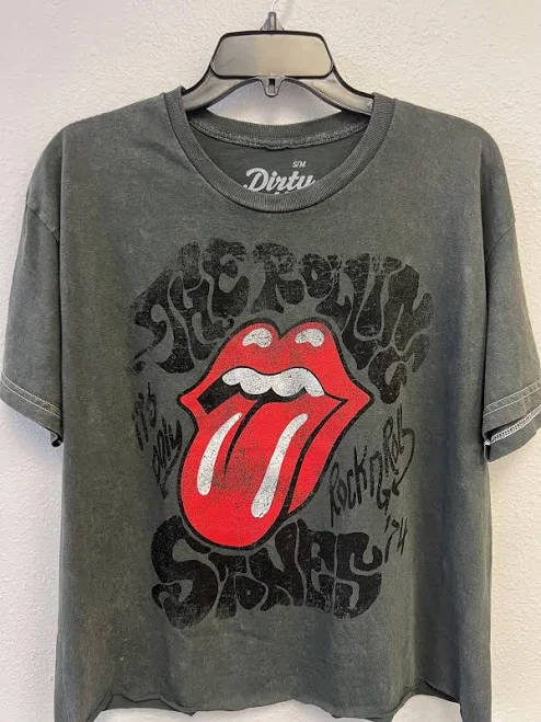 Rolling Stones Oversized Crop Tee with Raw Hem