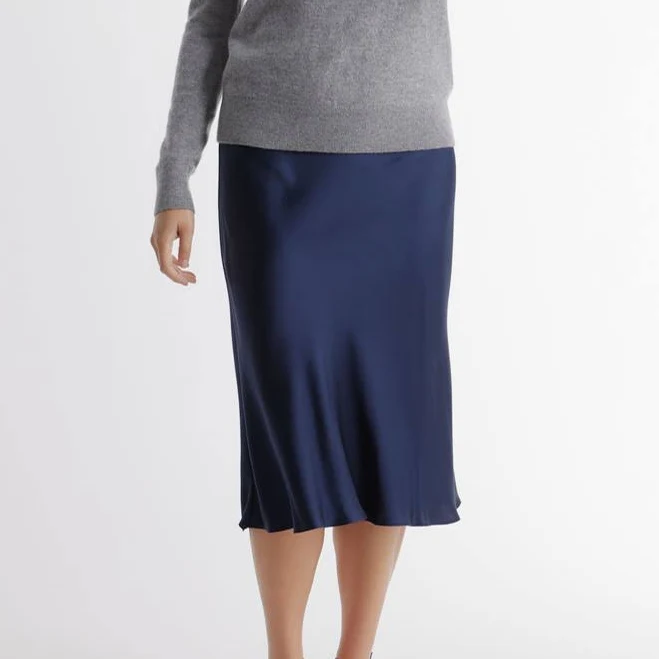 100% Washable Silk Skirt | Quince in Navy