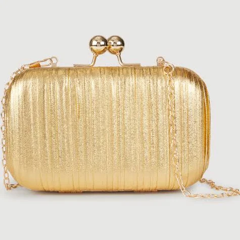 Womens Kisslock Clutch with Removable Chain Strap, Gold, Size NO SIZE - Rainbow Shops