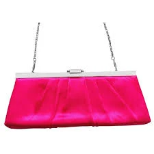 Jessica McClintock Satin Clutch Purse Hot Pink Chain Strap Y2K 90s Party Glam