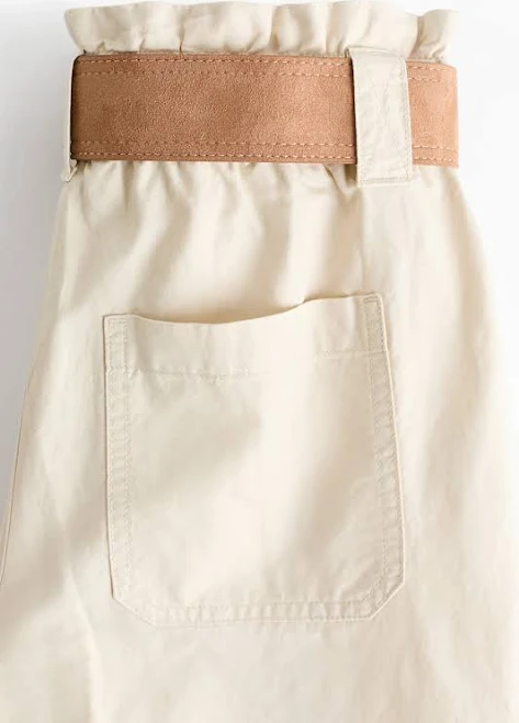 H&M Ladies Linen-Blend Paper-Bag Shorts