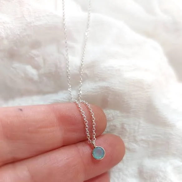 Sterling Silver 925 Aquamarine Dainty Charm Necklace