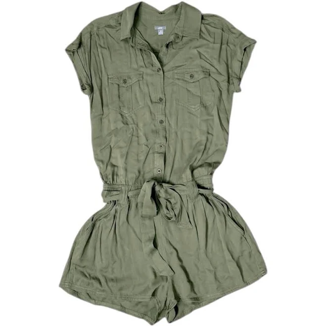 Aerie Shorts | Aerie Olive Green Short Sleeve Utility Romper Small | Color: Green | Size: S | Jj_Fel's Closet