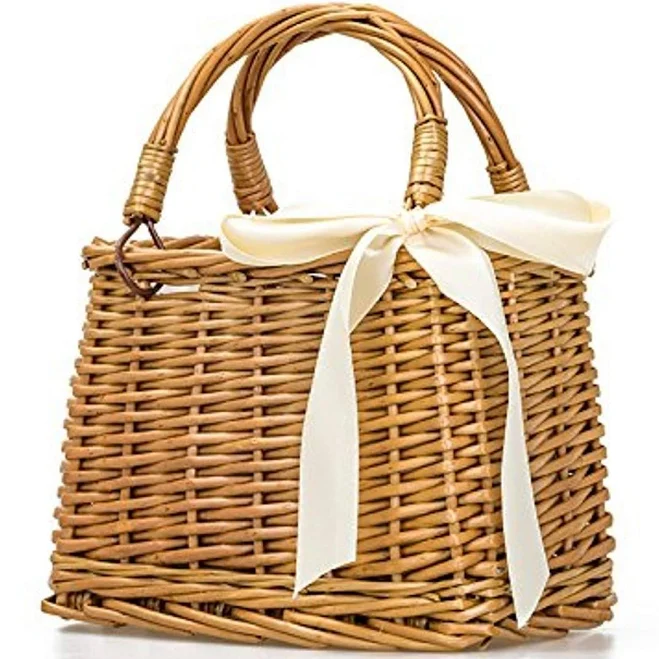 Natural Handwoven Wicker Handbag, Rectangular Basket Purse, Women Straw Tote ... | eBay