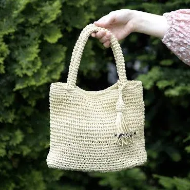 Handmade Raffia Crochet Top Handle Bag