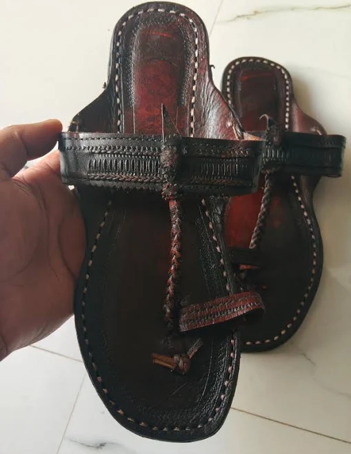 Flat leather slide sandals with wide strap