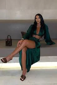 Love Again Satin Skirt Set - Emerald