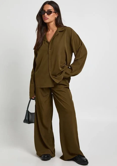 Boohoo Women's Petite Oversized Shirt & Wide Leg Trouser Co-Ord