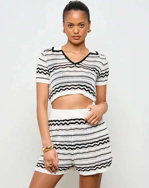 Missguided Crochet Knit Two Piece Set with High Waist Shorts