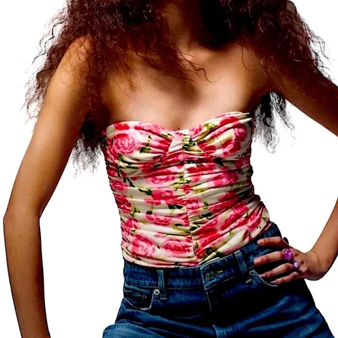 Zara Tops | Zara: Nwt Draped Floral Bodysuit Pink Green White Size Medium | Color: Pink/White | Size: M | Scubachic20's Closet