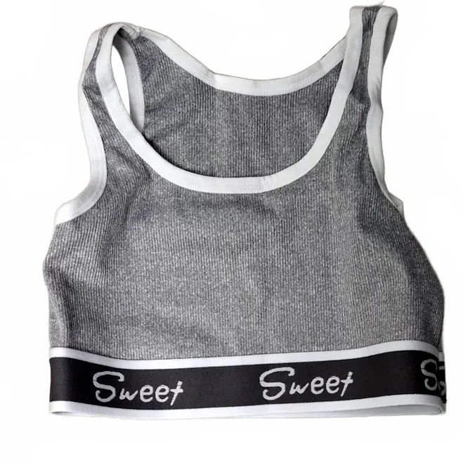 Sweet Grey Ribbed Tank Top and Matching Bottom Set1