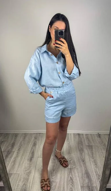 Women's Oversized Linen Button Down Shirt Set