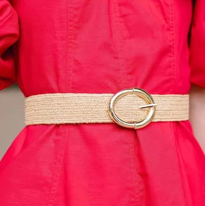 Tessa Straw Waist Belt with Gold Buckle