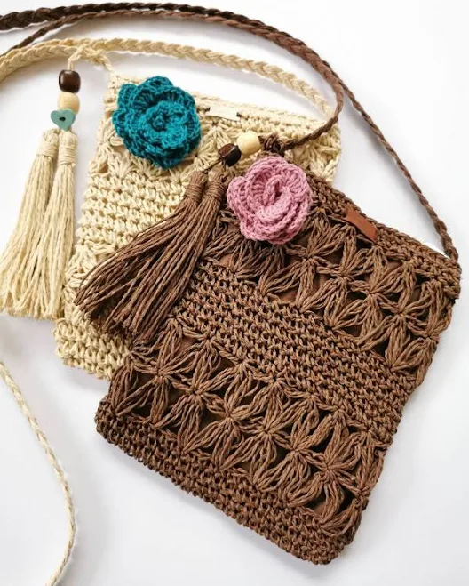 Woven Straw Crossbody Bag with Tassel Detail